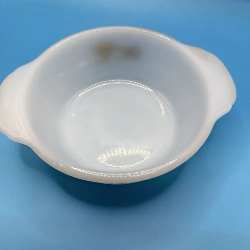 Vintage Fire-King 1 Pint Milk Glass Casserole Dish Golden Wheat USA Handles